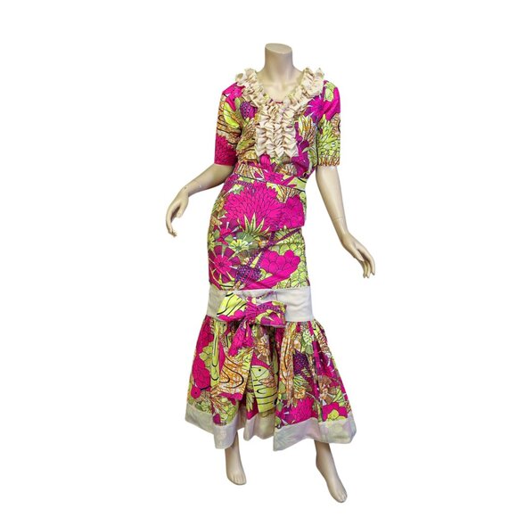 Vintage 1960s African Waxhaus Hummingbird Print Two-Piece Set Super Wax Cotton - Picture 1 of 17